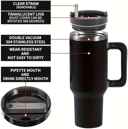 40 Oz Tumbler With Handle Straw Insulated, Stainless Steel Spill Proof Vacuum Coffee Cup Tumbler With Lid Tapered Mug Gifts For Valentine Lover Suitable For Car Gym Office Travel