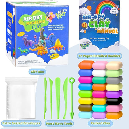 Air Dry Clay for Kids – 24 Colour Modelling Clay Kit with 5 Clay Tools (20g Packs) Clay Sets for Kids