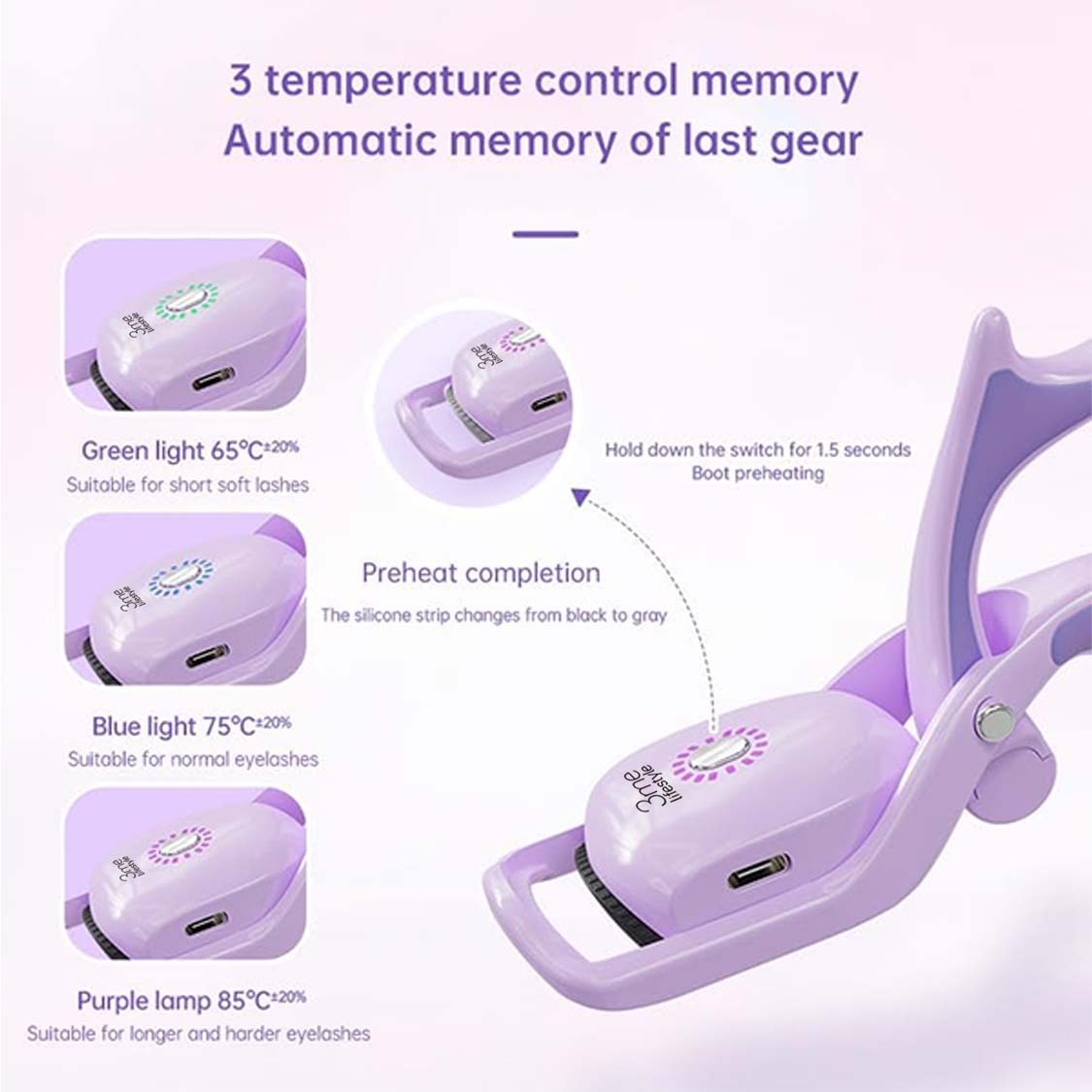 KS™3 Temperature Control Heated Eyelash Curlers Elevate Your Lash, Rapid Heat-up, USB Rechargeable, Natural Curling 24H Long Lasting For Women Gift