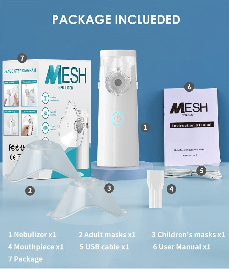 Foreign Trade Household Portable Compressed Micro-Mesh Nebulizer Handheld Mute Bilateral Baby English